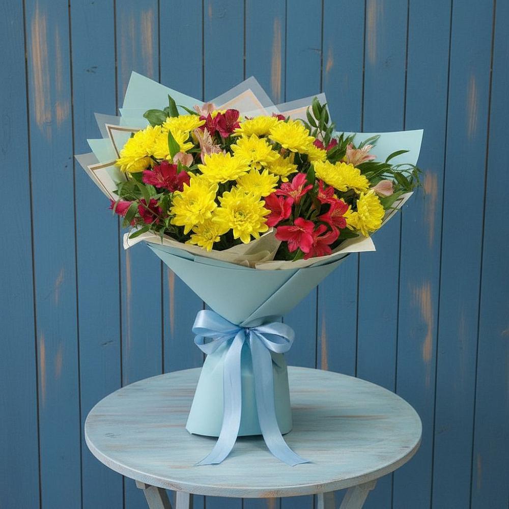 Букет цветов из: Альстромерии и Хризантемы в Урус-Мартане