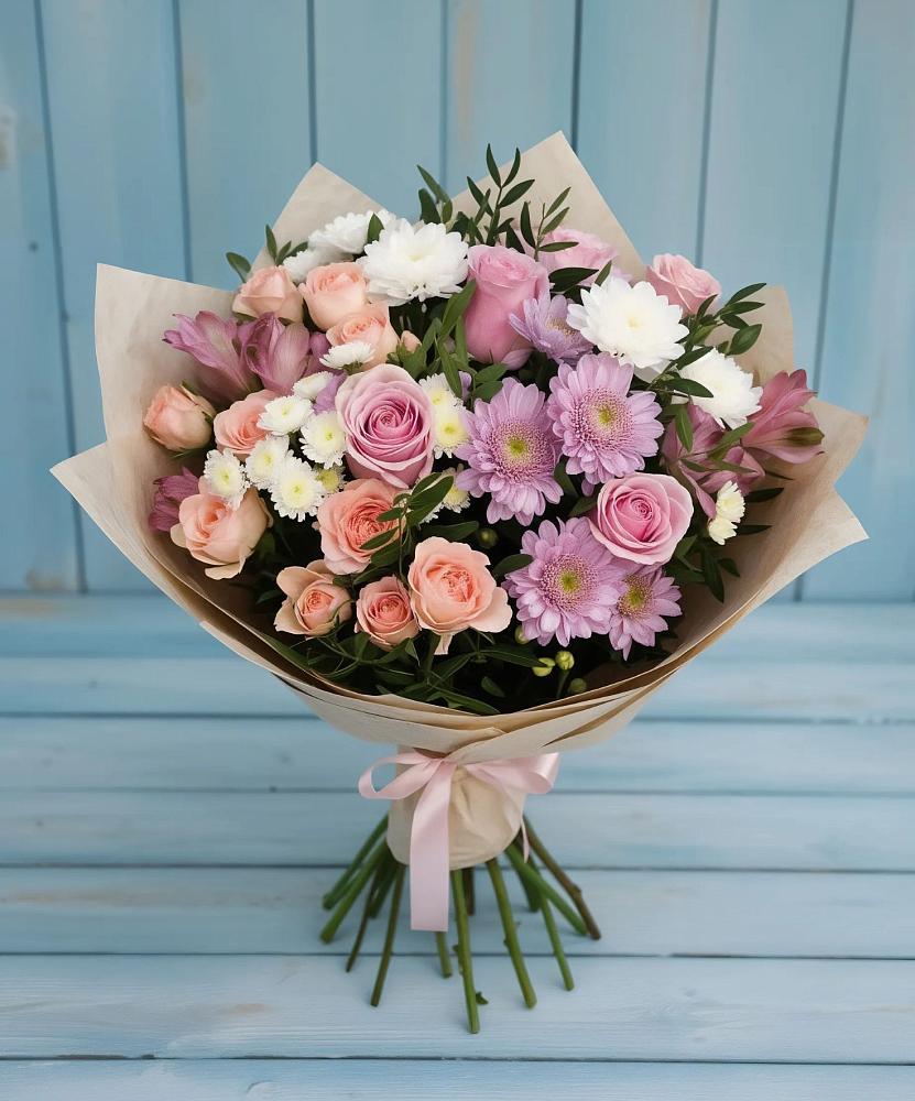 Букет цветов из: Хризантемы, Розы и Альстромерии в Урус-Мартане