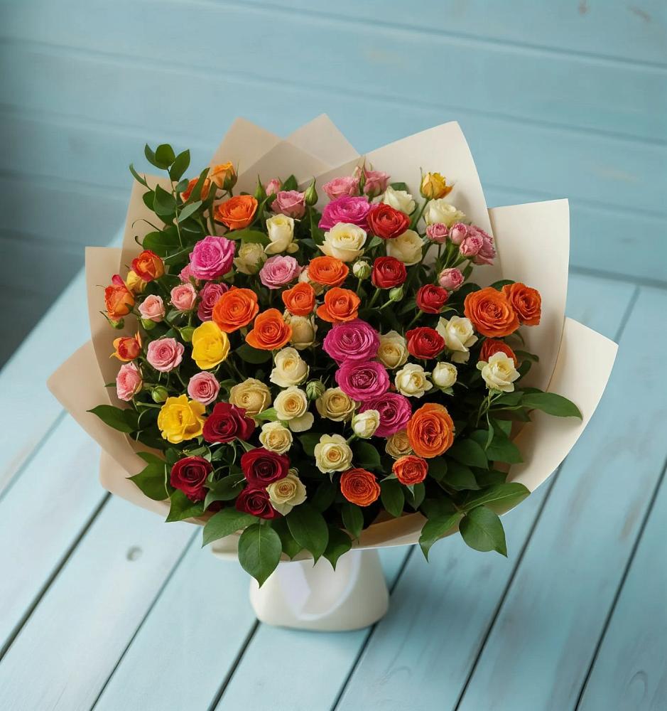 Букет Микс из разноцветных кустовых роз в Урус-Мартане