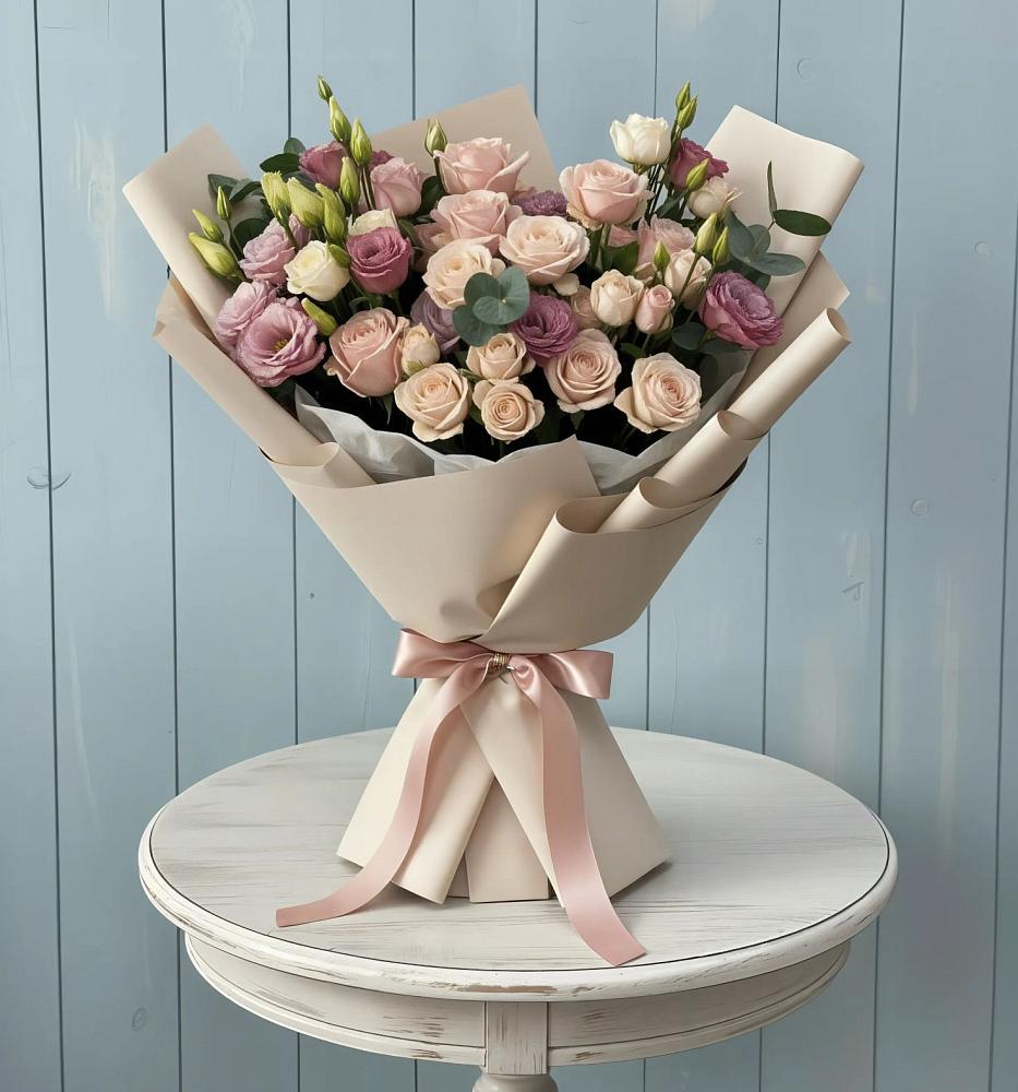 Букет цветов из: Розы и Лизиантусы в Урус-Мартане