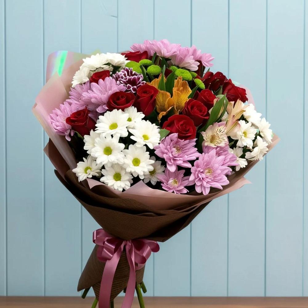 Букет цветов из: Розы, Хризантемы и Альстромерии в Урус-Мартане