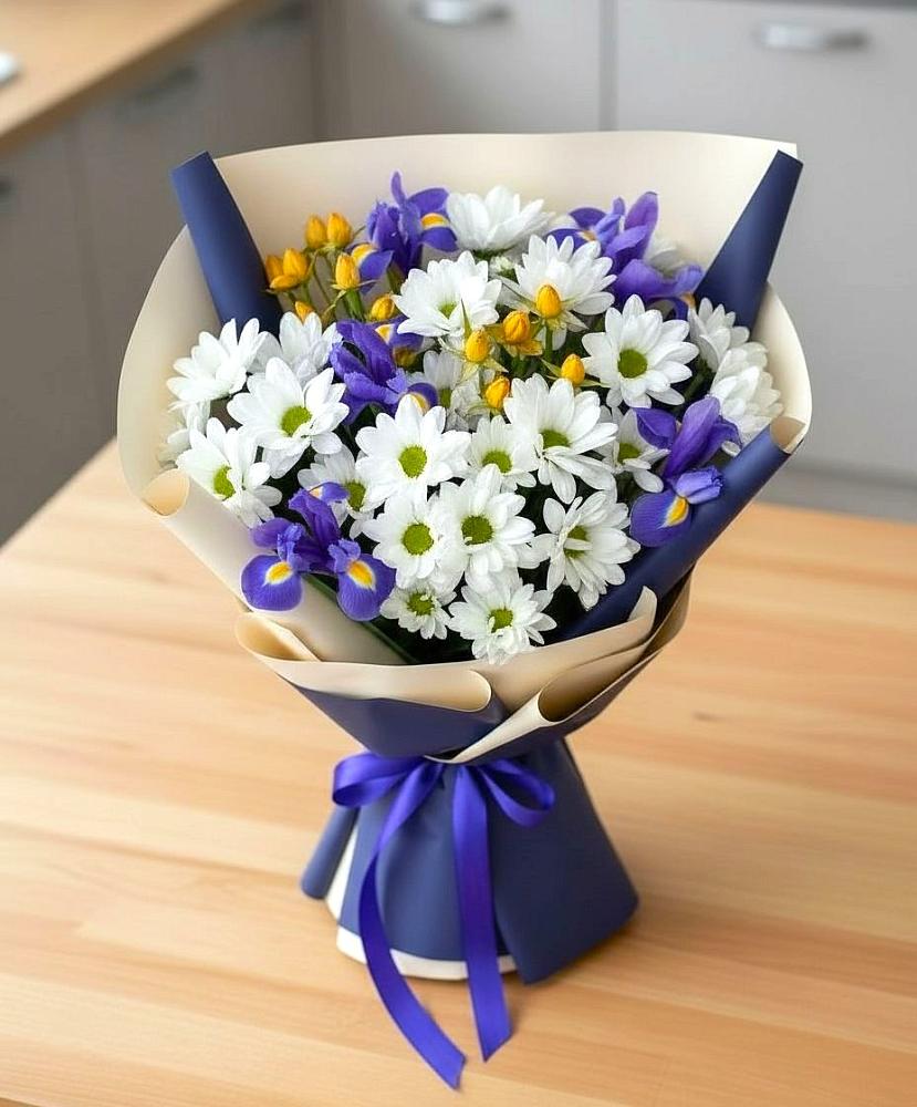 Букет цветов из: Розы, Ирисы и Хризантемы в Урус-Мартане
