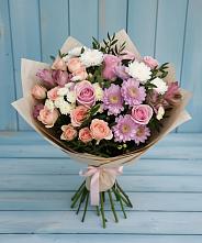 Букет цветов из:  Хризантемы, Розы и Альстромерии в Урус-Мартане